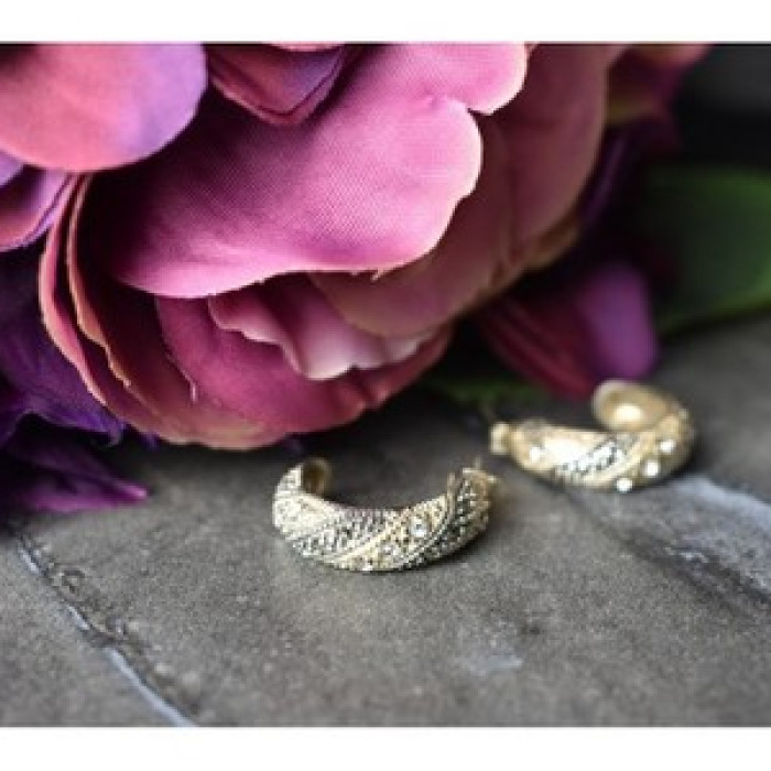 925 Sterling Silver CZ & Marcasites Stud Earrings