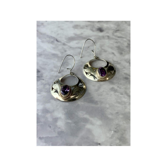 Vintage 925 Sterling Silver Amethyst Earrings