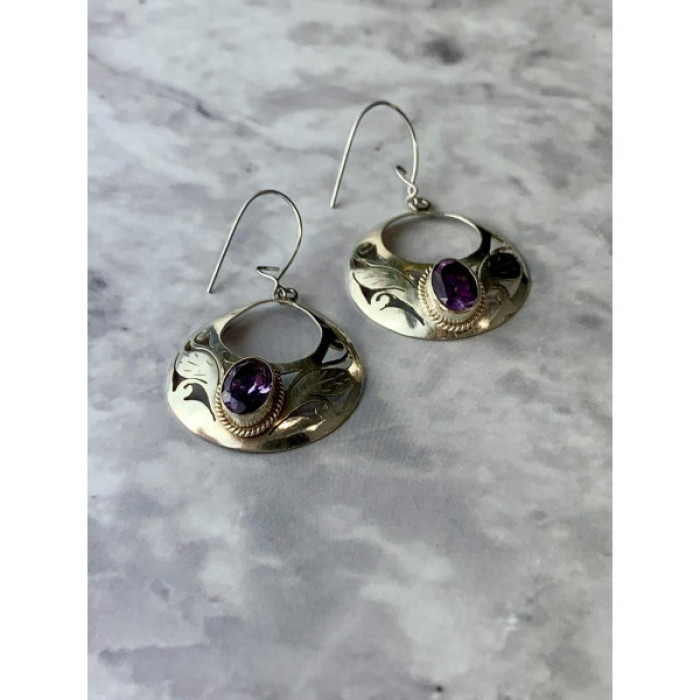 Vintage 925 Sterling Silver Amethyst Earrings