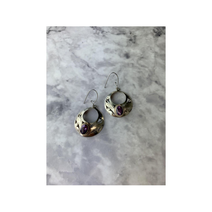 Vintage 925 Sterling Silver Amethyst Earrings