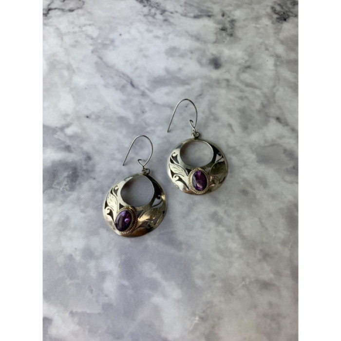 Vintage 925 Sterling Silver Amethyst Earrings