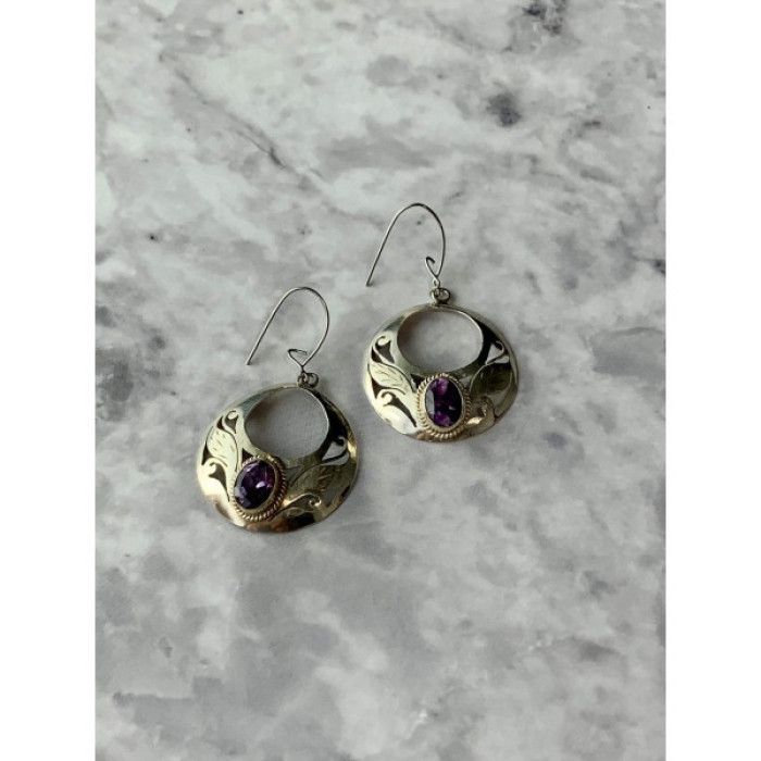 Vintage 925 Sterling Silver Amethyst Earrings