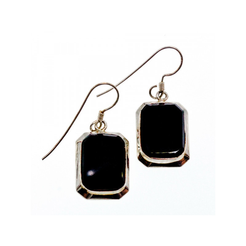 925 Sterling Silver Black Nephrite Earrings