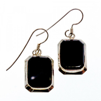 925 Sterling Silver Black Nephrite Earrings