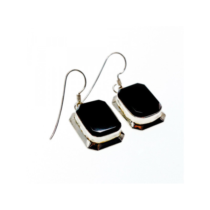 925 Sterling Silver Black Nephrite Earrings