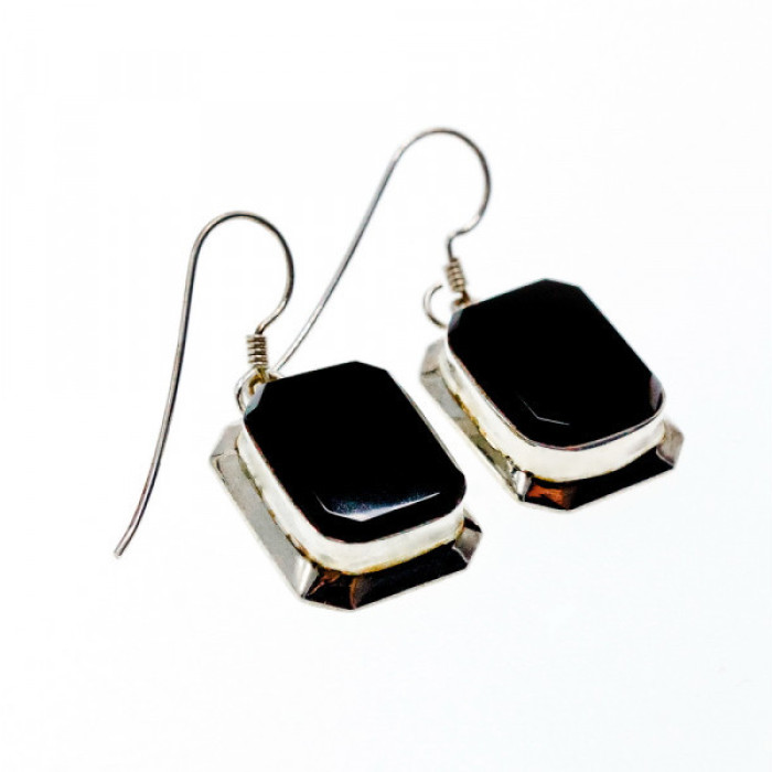925 Sterling Silver Black Nephrite Earrings