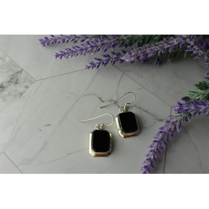 925 Sterling Silver Black Nephrite Earrings