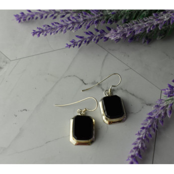 925 Sterling Silver Black Nephrite Earrings