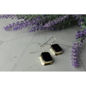 925 Sterling Silver Black Nephrite Earrings