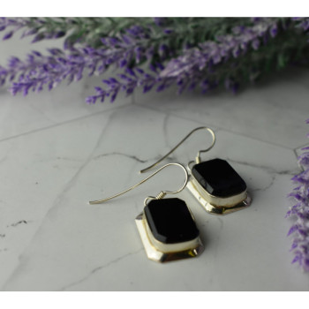 925 Sterling Silver Black Nephrite Earrings