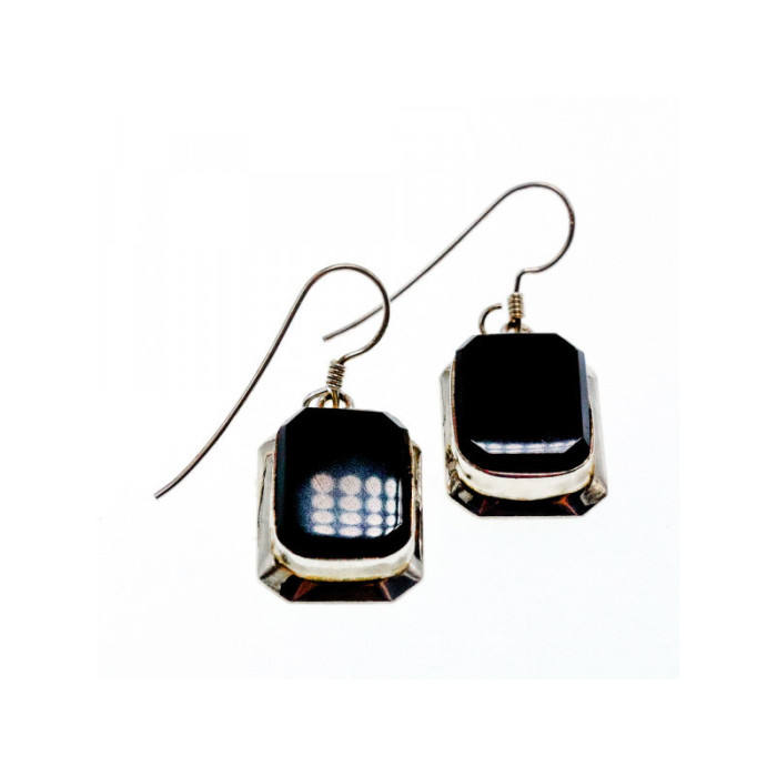 925 Sterling Silver Black Nephrite Earrings