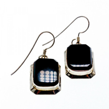925 Sterling Silver Black Nephrite Earrings