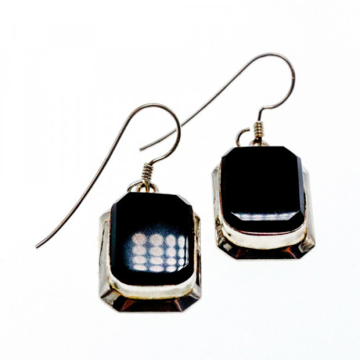 925 Sterling Silver Black Nephrite Earrings