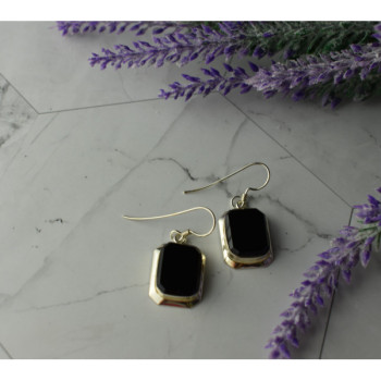 925 Sterling Silver Black Nephrite Earrings