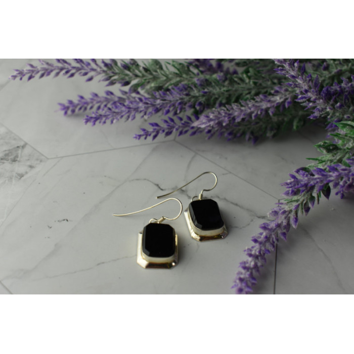 925 Sterling Silver Black Nephrite Earrings