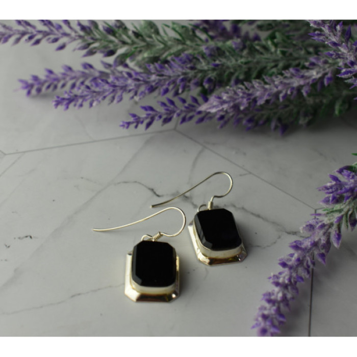 925 Sterling Silver Black Nephrite Earrings