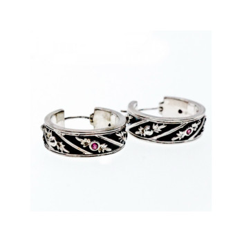925 Sterling Silver Pink Spinel & Black Enamel Earrings