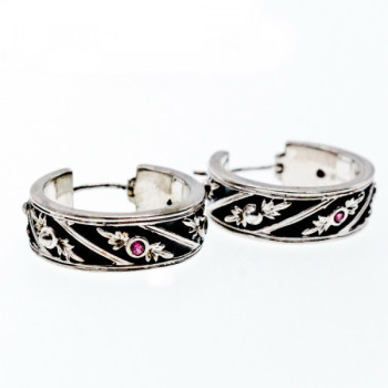 925 Sterling Silver Pink Spinel & Black Enamel Earrings