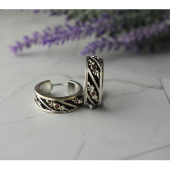 925 Sterling Silver Pink Spinel & Black Enamel Earrings