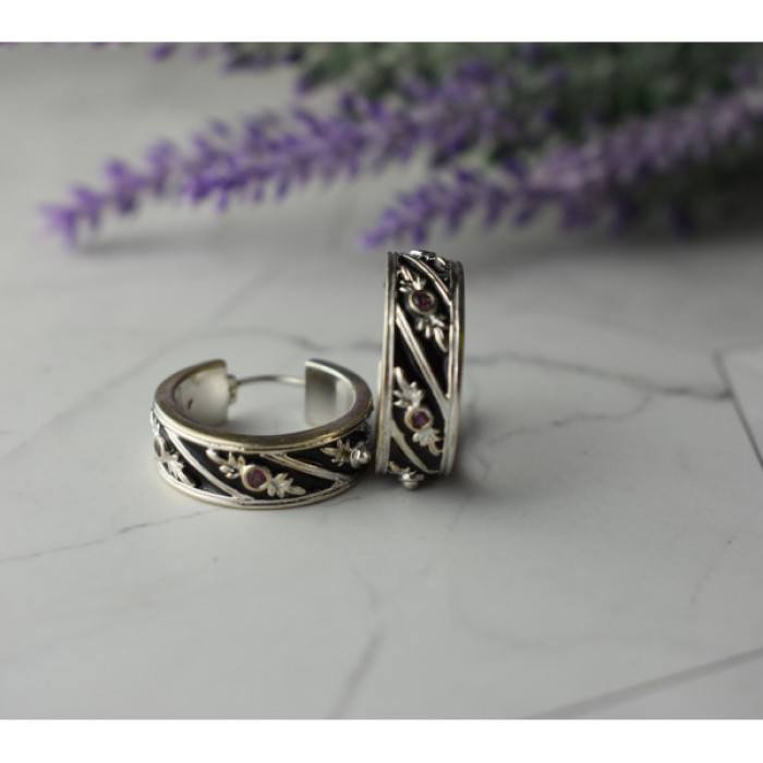 925 Sterling Silver Pink Spinel & Black Enamel Earrings