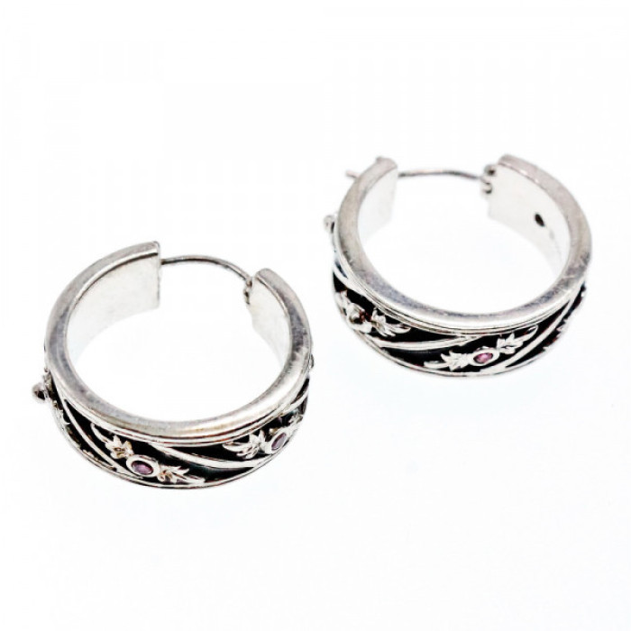 925 Sterling Silver Pink Spinel & Black Enamel Earrings
