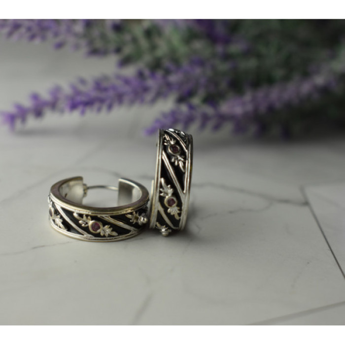 925 Sterling Silver Pink Spinel & Black Enamel Earrings