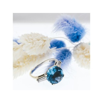 925 Sterling Silver Blue Topaz & Quartz Ring Size 6.5