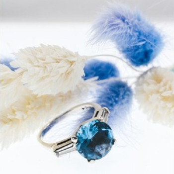 925 Sterling Silver Blue Topaz & Quartz Ring Size 6.5