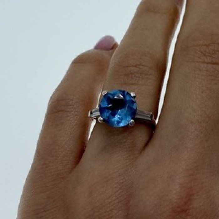 925 Sterling Silver Blue Topaz & Quartz Ring Size 6.5