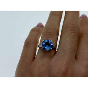 925 Sterling Silver Blue Topaz & Quartz Ring Size 6.5