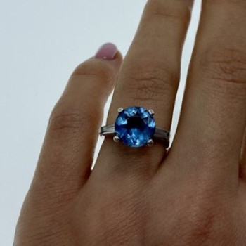 925 Sterling Silver Blue Topaz & Quartz Ring Size 6.5