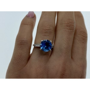 925 Sterling Silver Blue Topaz & Quartz Ring Size 6.5