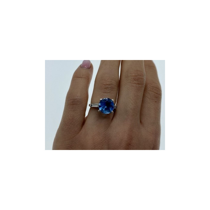 925 Sterling Silver Blue Topaz & Quartz Ring Size 6.5