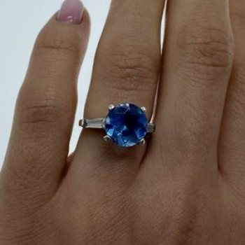 925 Sterling Silver Blue Topaz & Quartz Ring Size 6.5