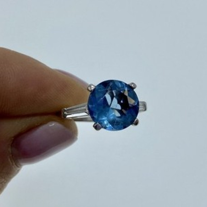 925 Sterling Silver Blue Topaz & Quartz Ring Size 6.5