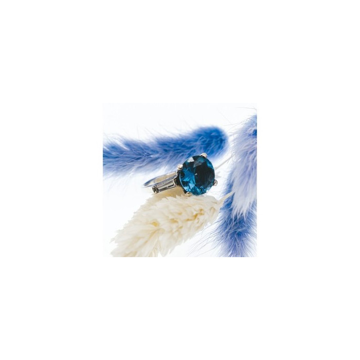 925 Sterling Silver Blue Topaz & Quartz Ring Size 6.5