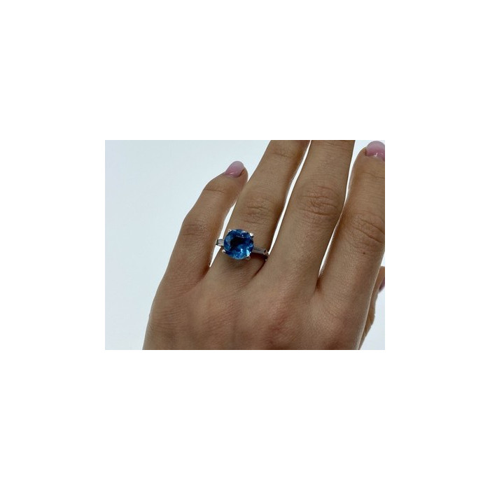 925 Sterling Silver Blue Topaz & Quartz Ring Size 6.5