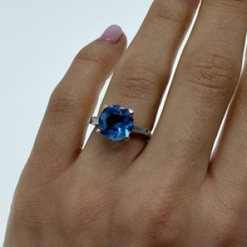 925 Sterling Silver Blue Topaz & Quartz Ring Size 6.5