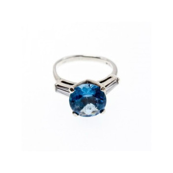 925 Sterling Silver Blue Topaz & Quartz Ring Size 6.5
