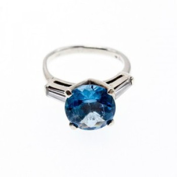 925 Sterling Silver Blue Topaz & Quartz Ring Size 6.5