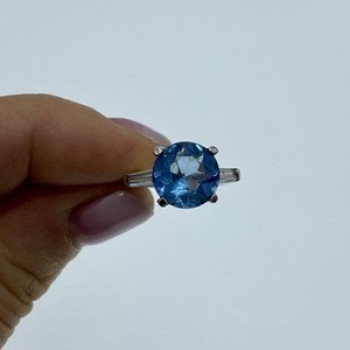 925 Sterling Silver Blue Topaz & Quartz Ring Size 6.5