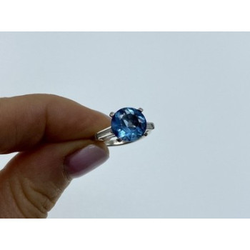925 Sterling Silver Blue Topaz & Quartz Ring Size 6.5
