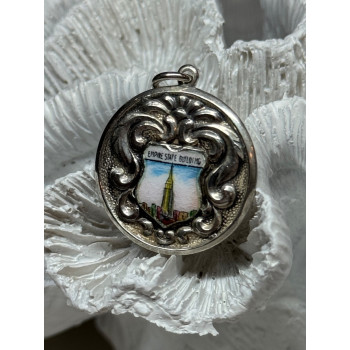 925 Sterling Silver Empire State Building Enamel Pendant Lenth 1.4 Inch