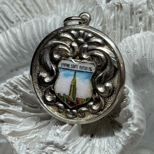 925 Sterling Silver Empire State Building Enamel Pendant Lenth 1.4 Inch
