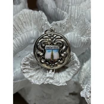 925 Sterling Silver Empire State Building Enamel Pendant Lenth 1.4 Inch