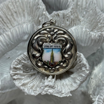 925 Sterling Silver Empire State Building Enamel Pendant Lenth 1.4 Inch