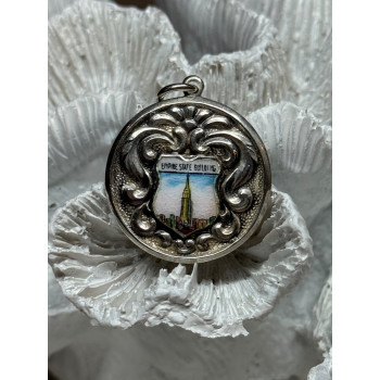 925 Sterling Silver Empire State Building Enamel Pendant Lenth 1.4 Inch