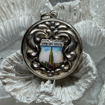 925 Sterling Silver Empire State Building Enamel Pendant Lenth 1.4 Inch