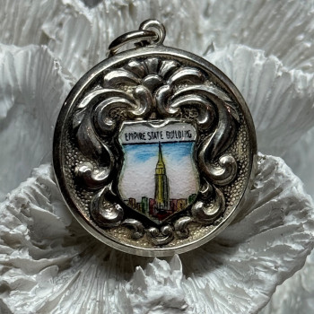 925 Sterling Silver Empire State Building Enamel Pendant Lenth 1.4 Inch