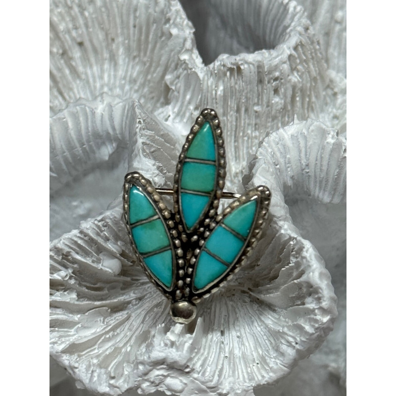 925 Sterling Silver Turquoise Brooch Length 1.3 Inch